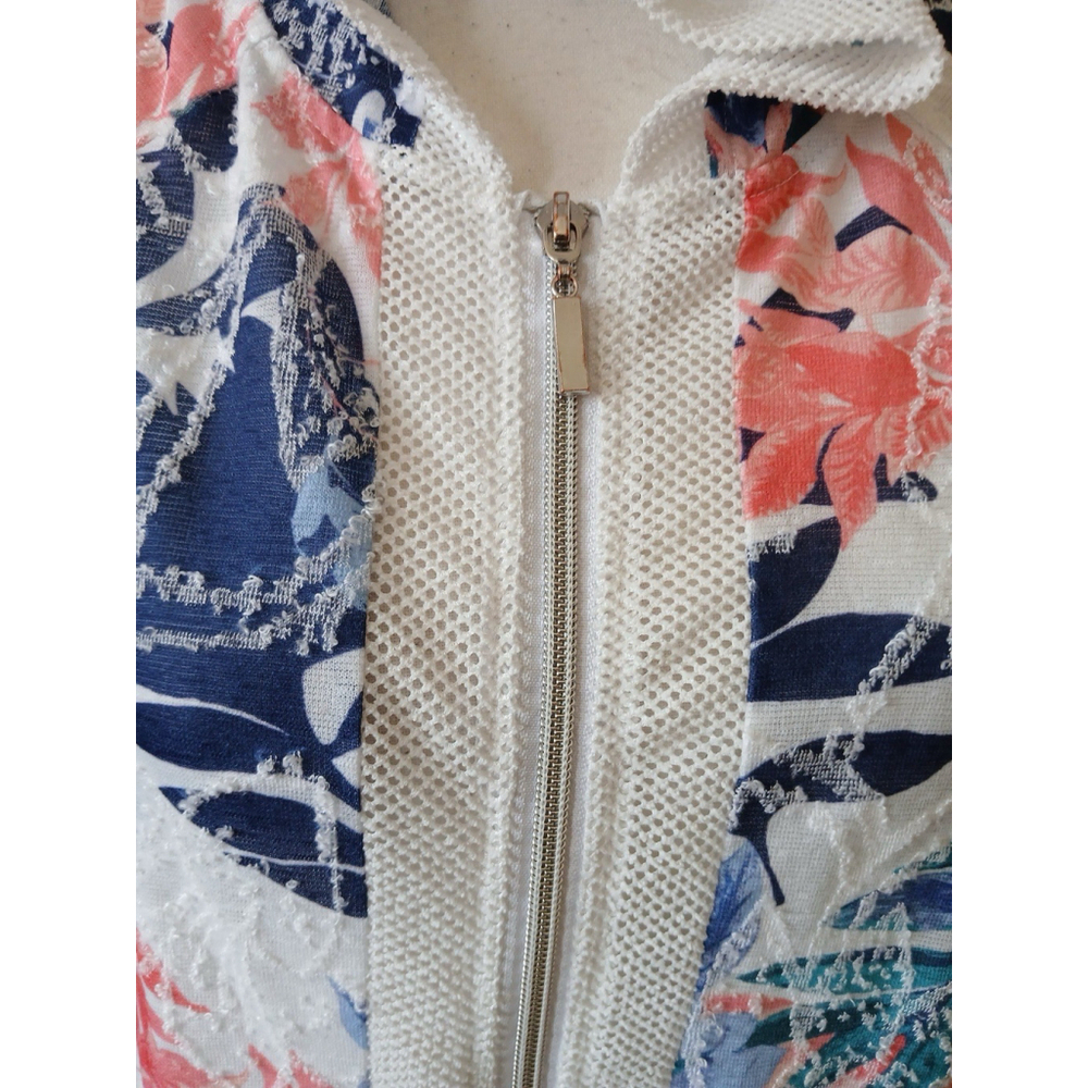 Chicos Weekends Womens Floral Charm Hoodie Size 1 US Medium 3/4 Sleeve Mesh‎ - Picture 7 of 16